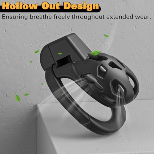 Image of Male Chastity Cage with 5 Size Rings, Lightweight Breathable Chastity Device with Invisible Lock, Comfortable Fit with Ventilated Design & Urination Hole (XS,Black)