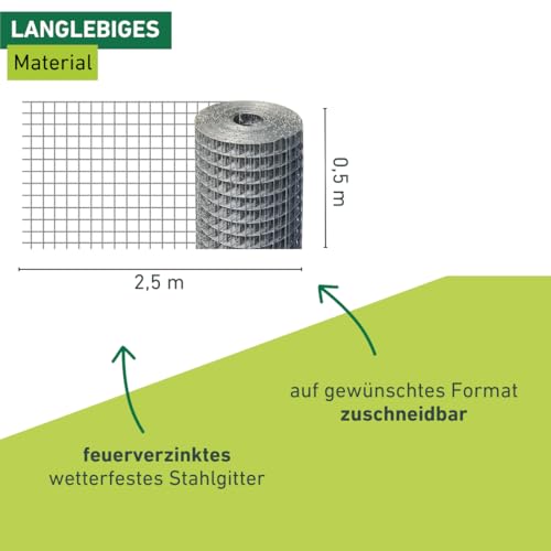 Windhager Drahtgitter feinmaschig, 2,5 x 0,5 m, Maschendraht, Volierendraht für Hasen, Meerschweinchen oder Hühner, verzinkt, Maschenweite 12,7 mm, 79066