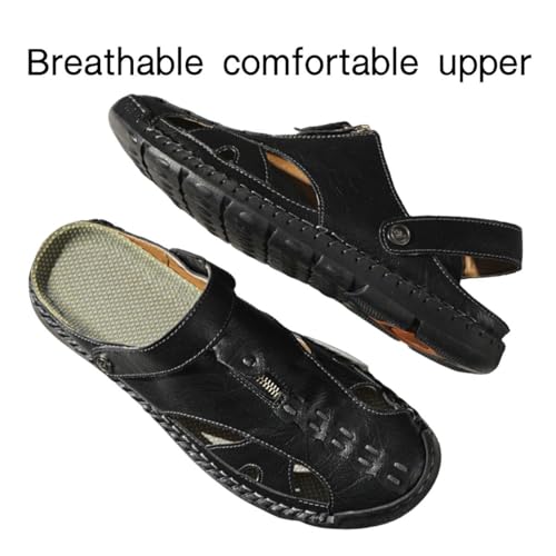 Men's Casual Leather Sandals Handcrafted Adjustable Fisherman Style with Zipper Accent Summer Beach Walking3