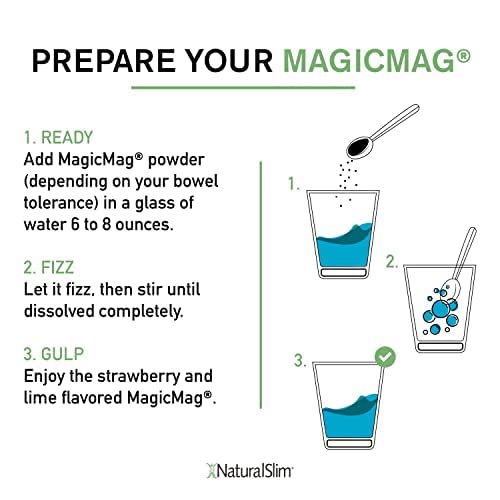 NaturalSlim Magicmag Pure Magnesium Citrate Powder – Stress, Constipation, Muscle, and Heart Support | Natural Strawberry & Lime Flavored Magnesium Supplement - 8oz Drink Mix (3 Pack)