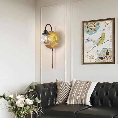 Image of Vintage Gold Wall Sconces,Modern Sconces Wall Lighting Decor with Globe Glass Shade for Bedroom Hallway Living Room Bathroom Vanity Light Fixture.