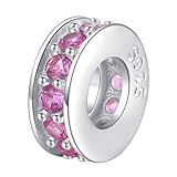 Clip Stopper Charms Sterling Silver Rondelle Spacer Bead Charm Stopper Charm for Pandora Charm Bracelets (Pink (1 pcs))