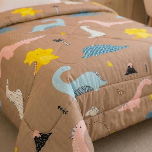 Image of Filymore Danasour Comforter for Kids Boys - Cute Cartoon Print Single Bed Blanket, Microfiber Dohar for Boys & Girls | Soft Kids Winter & Summer Quilt|60x90 Inches (Brown)