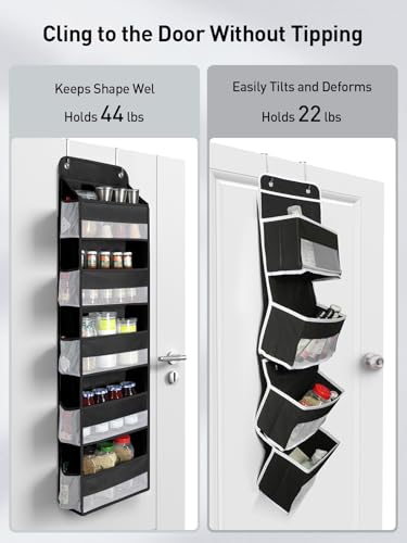 Image of Yecaye 1 Pc Over the Door Organizer with 5 Bins 10 Side Pockets, 44lbs Load Hanging Bathroom and Bedroom Organizer, behind the Door Hanging Organizers for Nursery Newborn Baby Essential Stuff Black