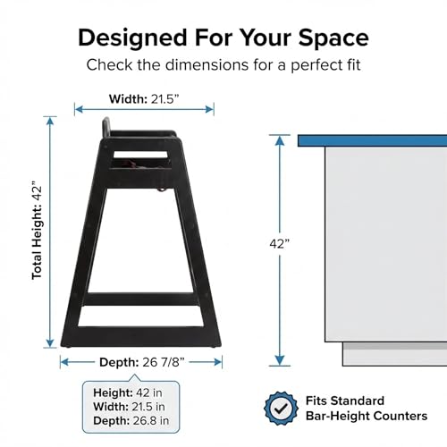 Image of Black Wooden Bar Height Restaurant High Chair - Stackable Rubberwood Dining Chair for Bar Height Tables, Easy-Clean Finish, Commercial Restaurant Seating