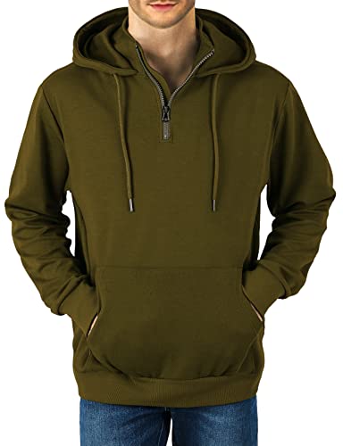 Ohoo Men's Quarter Zip Pullover Hoodie with Mock Neck Lightweight Regular Fit Hooded Sweatshirt