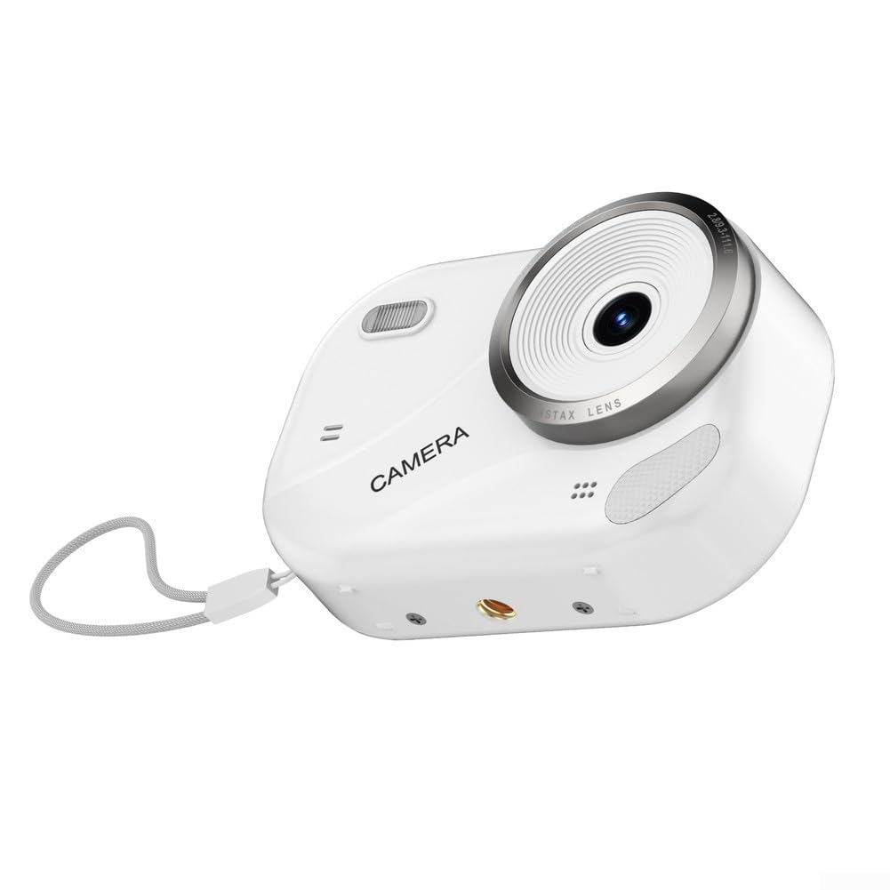 Fotocamera compatta 4K, zoom 16x, 48 MP, HD, display da 2,4 pollici con torcia, ideale per principianti di fotografia (bianco)