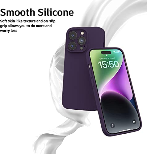 Image of Elzzi Microfiber Square Candy Case Compatible for iPhone 14 PRO, Shockproof Slim Back Cover Liquid Silicone Case (Deep Purple)