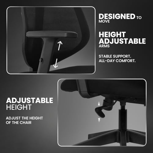 Image of Kepler Brooks Pulse Office Chair for Work | 3-Year Warranty | Ergonomic Office Chair, Study Chair for Home, 1D Arms, Single Lock Recliner, Heavy Duty Nylon Base (Black)