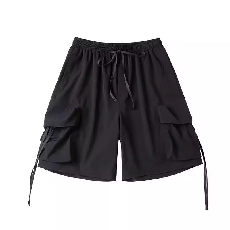 Short tactique d'été cargo noir ample multi-poches pour homme