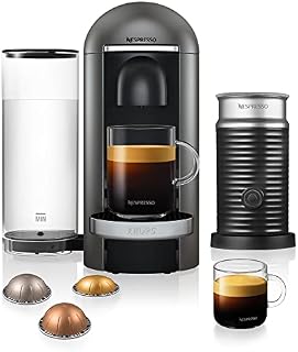 Nespresso VertuoPlus XN900T40 Coffee Machine with Aeroccino Milk Frother by Krups, Titanium