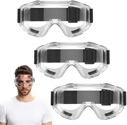 Pack 3 Gafas Proteccion Trabajo, Gafas de Seguridad Trabajo Antivaho y Antipolvo, PVC Transparente Gafas de Protección para Laboratorio Arquitectura Jardín y Esquí