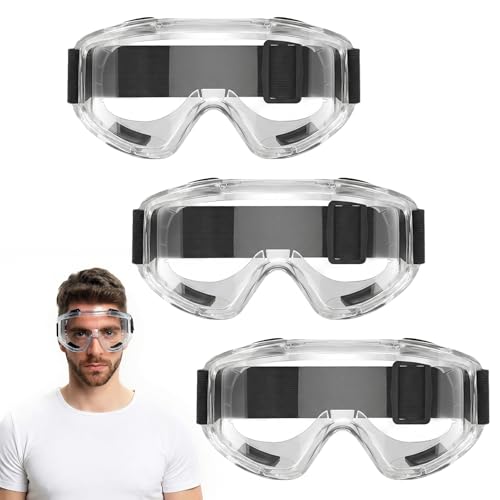 Gykutix Pack 3 Gafas Proteccion Trabajo, Gafas de Seguridad Trabajo Antivaho y Antipolvo, PVC Transparente Gafas de Protección para Laboratorio Arquitectura Jardín y Esquí