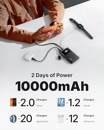 INIU Power Bank, Ultra Slim 10000mAh Portable Charger, 45W Fast Charging Chargeur Portatif with Detachable USB-C Cable & Stand, Flight-Safe Travel Battery Pack for iPhone 17 16, Samsung S26, iPad etc - 4