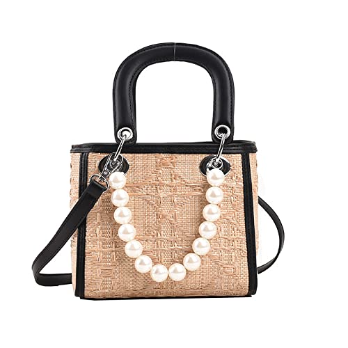 Damen Handtaschen & Schultertaschen Summer Exquisite Pearl Straw Small Bag Damen Summer Niche Geflochtene Handtasche Hochwertige Umhängetasche, Schwarz Cover