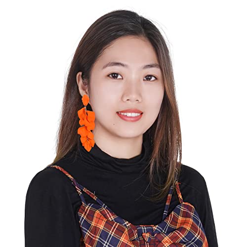 Rbenxia 1 Pair of Long Acrylic Rose Petal Dangle Earrings Rose Flower Earrings Drop Statement Layered Floral Petal Earrings for Women4