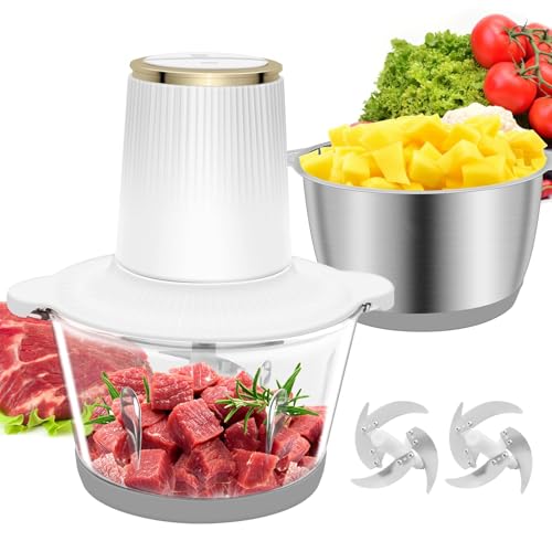 Food Processor, 2 Speed Meat Grinder Electric Food Chopper with 2 Bi-Level Blades Mini Kitchen Cutter for Vegetable, Onion, Garlic, Meat, Nuts, and Baby Food (White-2L) by PZZ - Used condition - US$24.94
