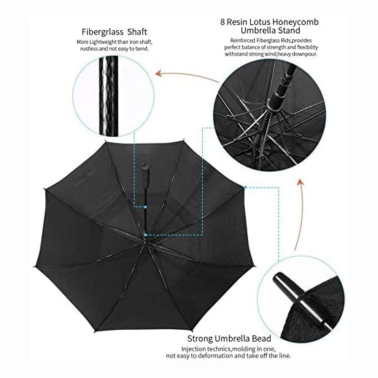 Extra großer schwarzer Business-Regenschirm für Herren, 78-Zoll-Doppelschicht-Golf-Langstock-Regenschirm, Durchmesser 180 cm, Regenwind