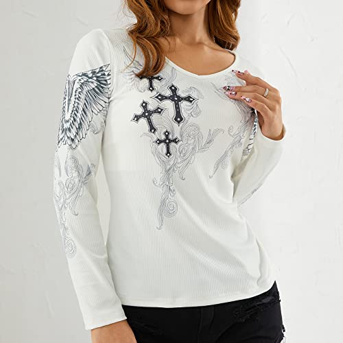 Women's Y2k Goth Grunge Tops Tees Shirts Long Sleeve Teen Girls Vintage Emo Aesthetic Clothes Outfits 2000s3