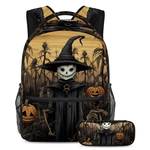 Cartable épouvantail Halloween ergonomique pour soulager le dos des enfants avec sa trousse