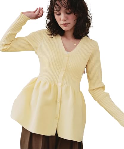 [ティティベイト] 前後2way ペプラム ニット トップス AFXP4187 レディース M イエローのサムネイル
