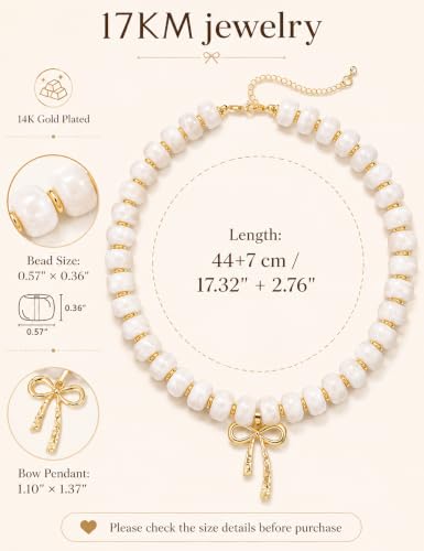 17KM Chunky Beaded Necklace for Women, Colorful Resin Bow Pendant Choker - image 4