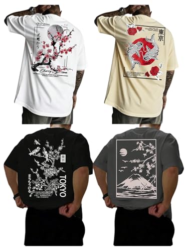 VIPWOLF Men's 4 Piece Y2K Graphic Tees Short Sleeve Casual