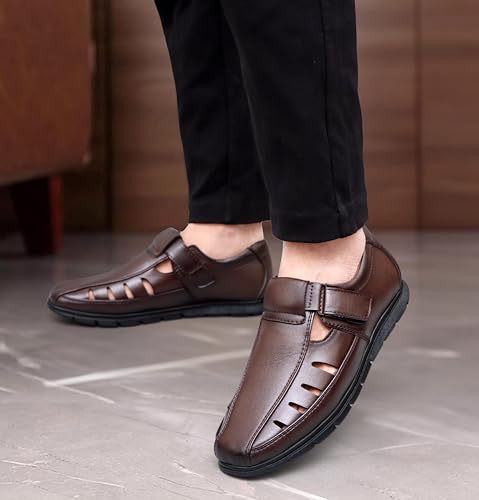 Image of BRUTE Faux Leather Sandals for Men | Fisherman Sandals | Closed Ethnic Sandals