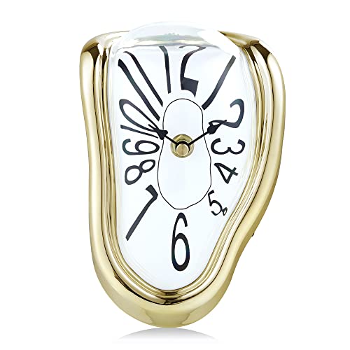 Miniatura 5 de Lafocuse Reloj De Fusión Dorado Silencioso Creativo, Reloj Repisa Dalí Derretido Divertido Números Arábigos Para Mesa De Escritorio 16x13x11 Cm