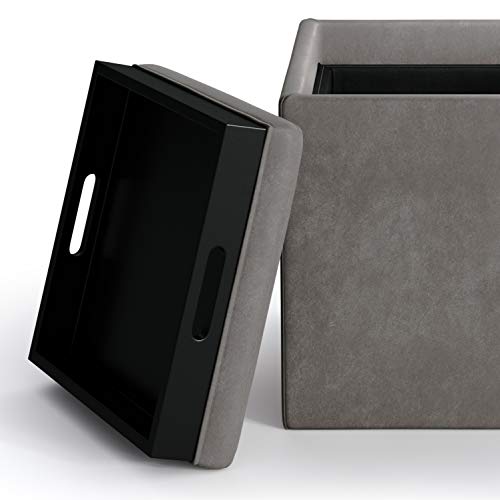 Simplihome Rockwood 17 Inch Wide Square Cube Storage Ottoman With Tray In Upholstered Distressed Slate Grey Faux Leather, Footrest Stool, Coffee Table For The Living Room, Bedroom And Kids Room #TOP6