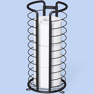 Kitsure Toilet Paper Holder – Rustproof Toilet Paper Storage with Durable Metal for 3 Mega Rolls, Freestanding Matte Black Toilet Paper Holder with Compact Size, Multipurpose for Bathroom, Black