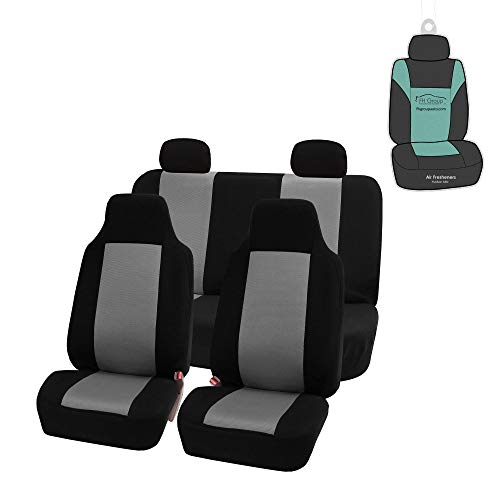 FH Group Classic High Back Flat Cloth Full Set Car Seat Covers with Gift – Universal Fit for Cars Trucks & SUVs (Gray/Black) FB102114