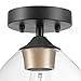 Globe Electric Harrow 1-Light Semi-Flush Mount Ceiling Light with a Matte Black Finish, Gold Accent Socket and Clear Glass Shade, Dimmable Option