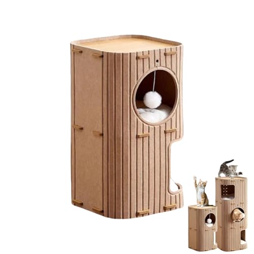 JEJIET キャットタワー 多段式 猫用 クライミングツリー キャットハウス フェルト製 ダンボールハウス 爪とぎ兼ベッド3in1 猫棚 スリム省スペース おしゃれ 猫ベッド 展望台 遊び場 睡眠 休憩 ストレス解消 隠れ家 通気 室内 三階 子猫〜大型