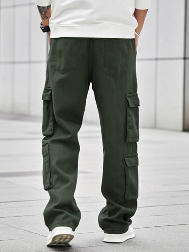 Image of Men's 8 Pocket Cargo Pants | Premium Cotton Twill Baggy Fit Trousers | Stretchable Casual Streetwear Cargos | Mid Rise