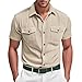 Men's Casual Button Down Shirts Short Sleeve Summer Ribbed Knit T-Shirts Fashion Camp Beach Tops with Pockets Khaki