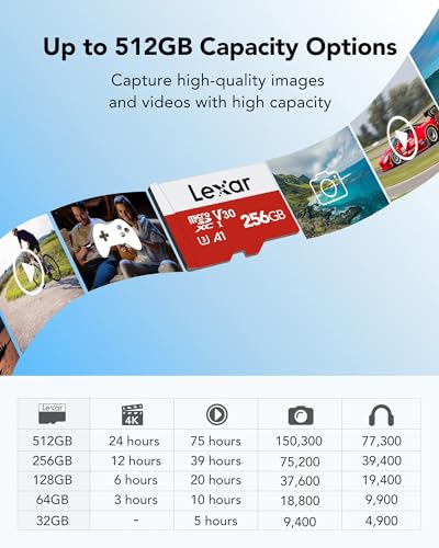 Image of Lexar E-Series 256GB Micro SD Card, microSDXC UHS-I Flash Memory Card with Adapter, 100MB /s, C10, U3, A1, V30, Full HD, 4K UHD, High Speed TF Card