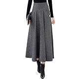 chouyatou Women's Elegant Houndstooth Plaid A Line Pleated Swing Midi Long Wool Skirt with Pockets (Medium, Gray)