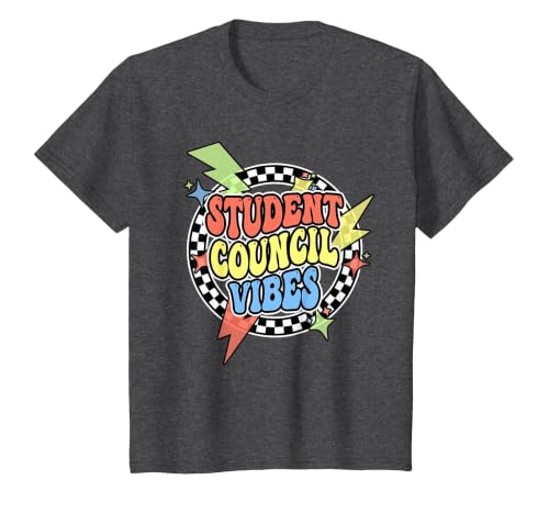 Retro Student Council Vibes Groovy School Student Council T-Shirt, Youth, Dark Heather Grey, X-Small