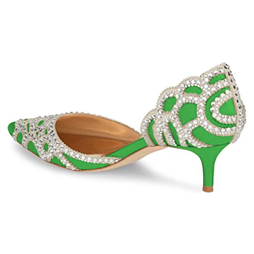 Image of XYD Women's Pumps, Elegant Pointed Toe, D'Orsay Kitten Low Heels, Rhinestone Studs, Slip-On Satin Shoes for Wedding