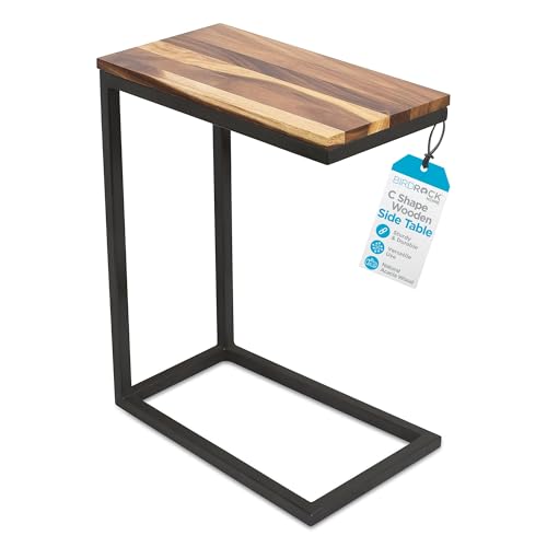 BIRDROCK HOME Acacia Wood TV Tray Side Table | Industrial Design | Natural Wood Bed Sofa Snack End Table