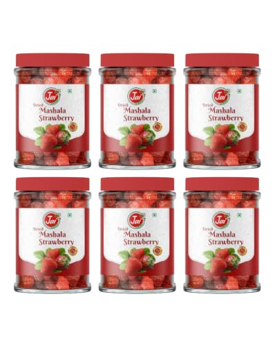 Image of JAI DRY FRUITS MASHALA Strawberry | Chatpata Dry Strawberry | Premium Dehydrated Snack | Tangy & Spicy & Sweet Healthy Fruit Snack | Ready to Eat | Rich in Fiber | Pack of 6 | 150g Each
