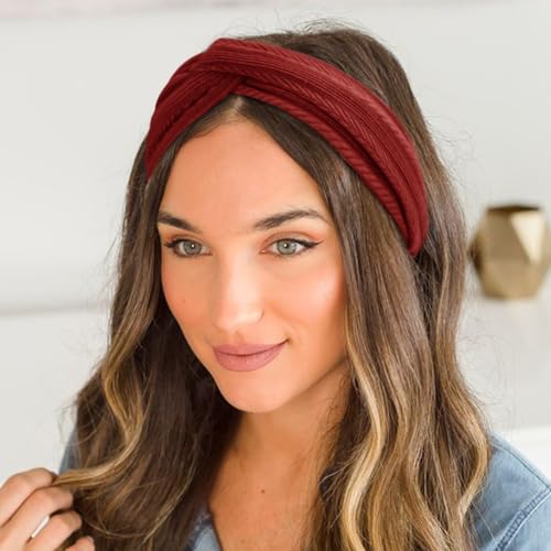 Image of DRESHOW 8 Pack Headbands for Women Yoga Knotted Headbands Elastic Criss Cross Hair Accessories Sports Head Wrap Non Slip