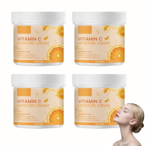 Crema hidratante iluminadora con vitamina C, ligera y de absorción rápida, crema facial para piel suave y lisa, crema hidratante diaria para una textura de piel refinada, todos los tipos de piel, (4