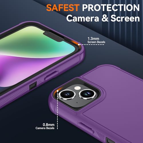 Image of SunStory Compatible with iPhone 14 Plus Case with HD Screen Protector, 3-Layer Heavy Duty Full-Body Cover,3 in 1 Hybrid Protective Case for iPhone 14 Plus 6.7 inch,Purple