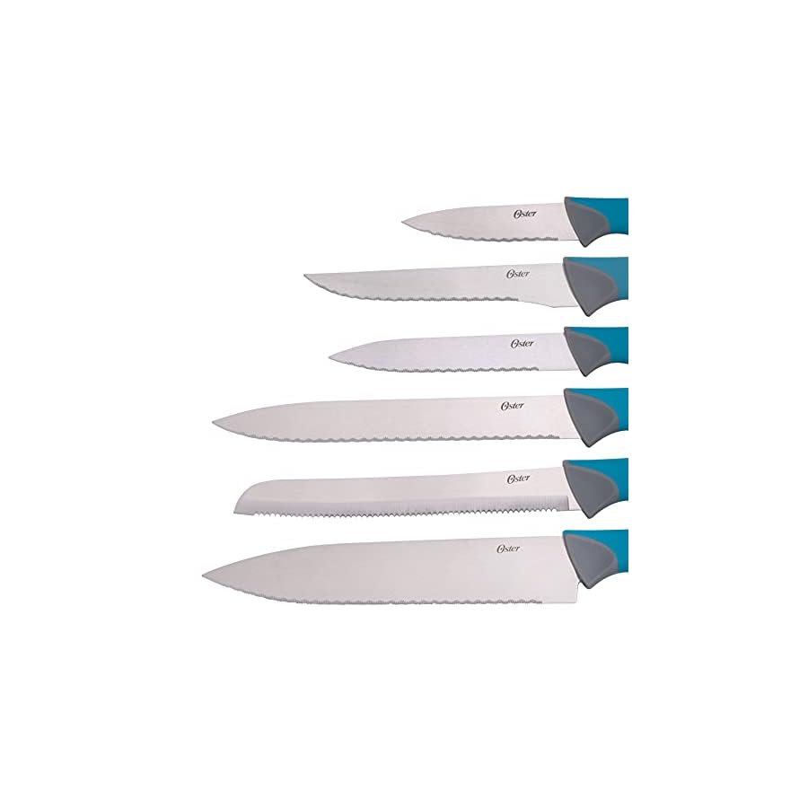 Oster-Lindbergh-14-Piece-Stainless-Steel-Cutlery-Set-Black-Block-Teal-HandlesTealBlack Oster Lindbergh 14 Piece Stainless Steel Cutlery Set Black Block, Teal Handles,Teal/Black