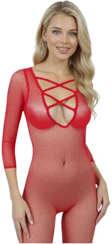 Image of ToBeInStyle Women's Long Sleeve Bodystocking Bodysuit Lingerie Regular & Plus Sizes