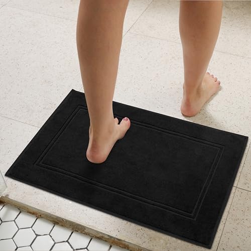Tens Towels Pack of 2 Bath Mats 100% Cotton, 20 x 32 Inches, Super Absorbent, Hotel Quality Premium Floor Towels, Luxurious, Soft & Quick Dry, Not a Bathroom Rug, Black