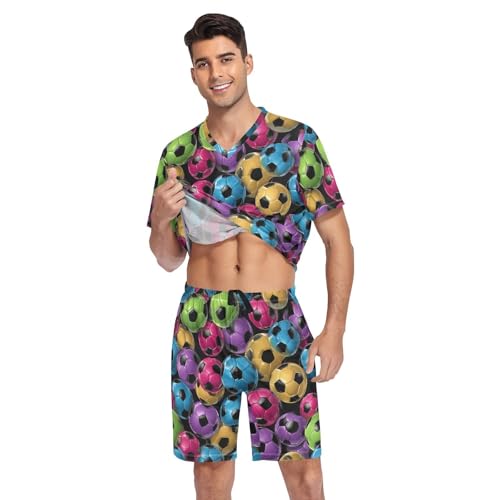 Colorful Football Men’s Pajama Sets Short Sleeve Lounge Wear with Elastic Waistband and Drawstring3