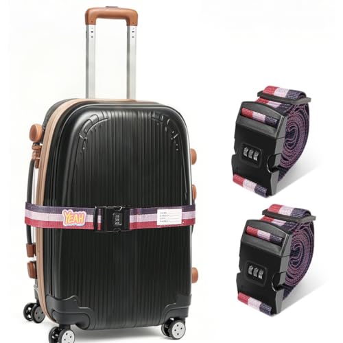Adjustable Luggage Straps with Combination Lock – 2 Pack Bright Colors, Quick-Release Buckle, Secure Travel Luggage Straps for Added Safety(Tricolor)